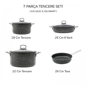 HASCEVHER HARD GRANİT 7 PRÇ TENCERE SETİ ( 18/22T-26K-26TV )