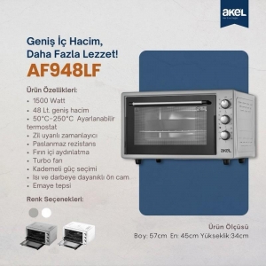 AKEL AF948LF LAMBALI FANLI TERMOSTATLI 45LT MİDİ FIRIN KL:1