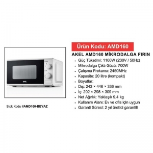 AKEL AMD160 MİKROLDAGA FIRIN 20 LT 700W BEYAZ