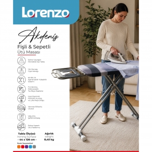 LORENZO AKDENİZ LÜX ÜTÜ MASASI FİŞLİ SEPETLİ KL:2