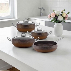 HASCEVHER DAİSY 7 PRÇ GRANİT SET GÜVEÇ CAM KAPAKLI (18/22TEN/26KAR/26TV)