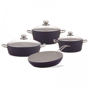 HASCEVHER TOMBO 7 PRÇ GRANİT SET CAM KAPAKLI (18/22TEN/26KARN/26TAVA)