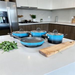 HASCEVHER GLORİA 7 PRÇ SİLİKON TENCERE SETİ SİYAH MAVİ 2.7 MM (18/22TEN/26KAR/26TV) 