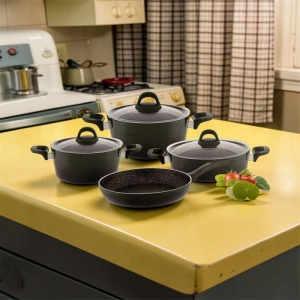 HASCEVHER GLORİA 7 PRÇ SİLİKON TENCERE SETİ SİYAH YEŞİL 2.7 MM (18/22TEN/26KAR/26TV) 