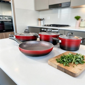 HASCEVHER GLORİA 7 PRÇ SİLİKON TENCERE SETİ KIRMIZI SİYAH 2.7 MM (18/22TEN/26KAR/26TV)