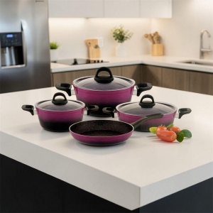 HASCEVHER GLORİA 7 PRÇ SİLİKON TENCERE SETİ  SİYAH MAGENTA 2.7 MM (18/22TEN/26KAR/26TV)