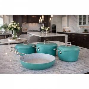 HASCEVHER CLARİSSA 7 PRÇ GRANİT ELMAS SU YEŞİLİ TENCERE SETİ (18/22TEN/26KAR/26TV)