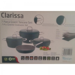 HASCEVHER CLARİSSA 7 PRÇ GRANİT ELMAS SU YEŞİLİ TENCERE SETİ (18/22TEN/26KAR/26TV)