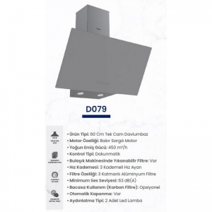 FERRE D079 TEK CAMLI DOK. 60CM GRİ DAVLUMBAZ