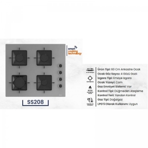 FERRE SS208 60 CM GRİ ANKASTRE OCAK