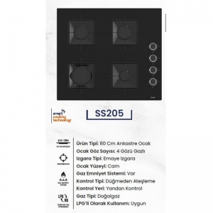 FERRE SS205 60 CM SİYAH ANKASTRE OCAK
