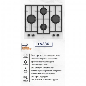 FERRE LN386 60 CM BEYAZ ANKASTRE CAM OCAK