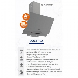 FERRE D065-SA ÇİFT CAMLI GİRİN.DOKUNMATİK 60 CM GRİ DAVLUMBAZ