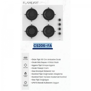 FERRE CS206FA BEYAZ FLAME ART 60 CM ANKASTRE OCAK