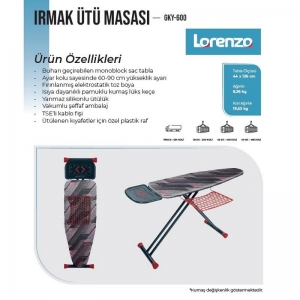 LORENZO IRMAK ÜTÜ MASASI FİŞLİ SEPETLİ KL:2