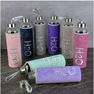 H2O PELUŞ 600 ML KILIFLI CAM MATARA