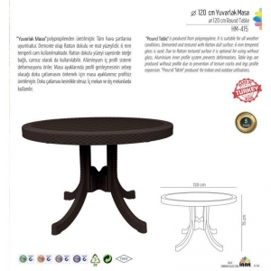 HOLİDAY MASA YUVARLAK WOOD 120 CM ÇERÇEVE *CAMLI GRİ