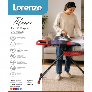 LORENZO IHLAMUR ÜTÜ MASASI FİŞLİ SEPETLİ KL:2