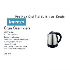 ***İPTAL LORENZO - PRO OTEL TİPİ INOX 1.2 LT KETTLE KL:6