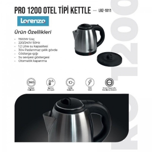 ***İPTAL LORENZO - PRO OTEL TİPİ INOX 1.2 LT KETTLE KL:6