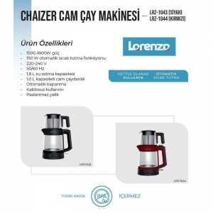 LORENZO CHAIZER CAM ÇAY MAKİNESİ KIRMIZI KL:4