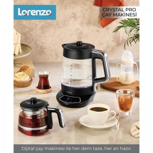 LORENZO - CRYSTAL PRO 4 in 1 DİJİTAL ÇAY MAKİNESİ SİYAH KROM KL:4