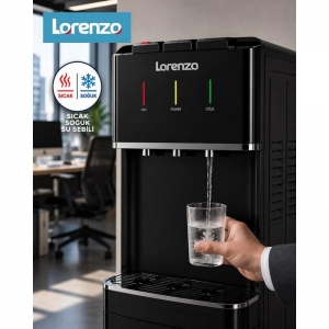 LORENZO - AURA PRO GİZLİ DAMACANALI SICAK - SOĞUK - ILIK SU SEBİLİ SİYAH