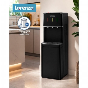LORENZO - AURA PRO GİZLİ DAMACANALI SICAK - SOĞUK - ILIK SU SEBİLİ SİYAH