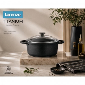 LORENZO - TİTANİUM 26 CM DÖKÜM TENCERE SİYAH KL:3