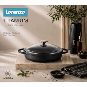 LORENZO - TİTANİUM 24 CM DÖKÜM K. TENCERE SİYAH KL:4