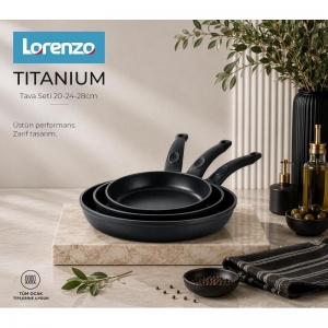 LORENZO - TİTANİUM 3'LÜ TAVA SETİ 20-24-28 CM KL:2