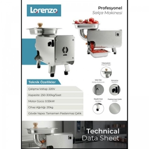 LORENZO - GASTRO SALÇA BİBER MAKİNESİ KOMPLE KROM - POSASI AYRILIR 