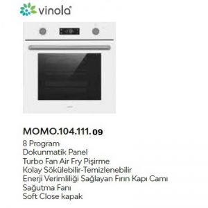 VİNOLA MULTİFONKSİYON 8+0 PRG DİJİTAL ANKASTRE FIRIN BEYAZ