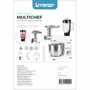 LORENZO - MULTICHEF 3 in 1 HAMUR YOĞURMA BLENDER ET KIYMA MAKİNESİ MAT BEYAZ