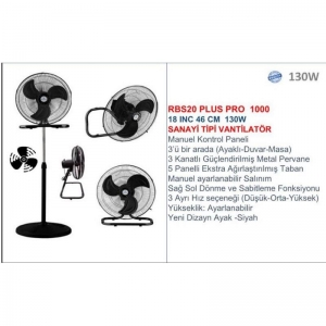 RUBENİS RBS20 PLUS PRO SANAYİ TİPİ VANTİLATÖR 18 İNÇ