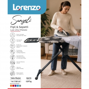 LORENZO SAMYELİ LÜX ÜTÜ MASASI FİŞLİ SEPETLİ KL:2