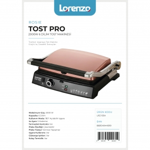LORENZO - TOST PRO 2000 W 6 DİLİM TOST MAKİNESİ ROSIE KL:4