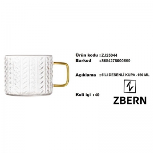 ZBERN 6'LI DESENLİ KUPA 150 ML KL:40